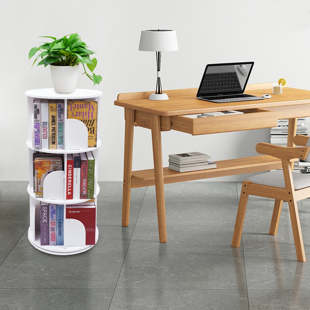 3-Tier Rotating Stackable Bookshelf Organizer for Floor Standing Storage