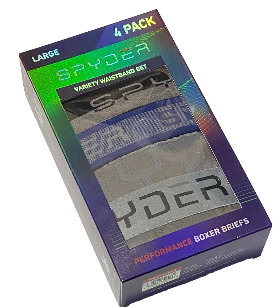 Spyder 4-Men's Performance Boxer Briefs Large (36-38)  Black/Heather/Gray/Navy