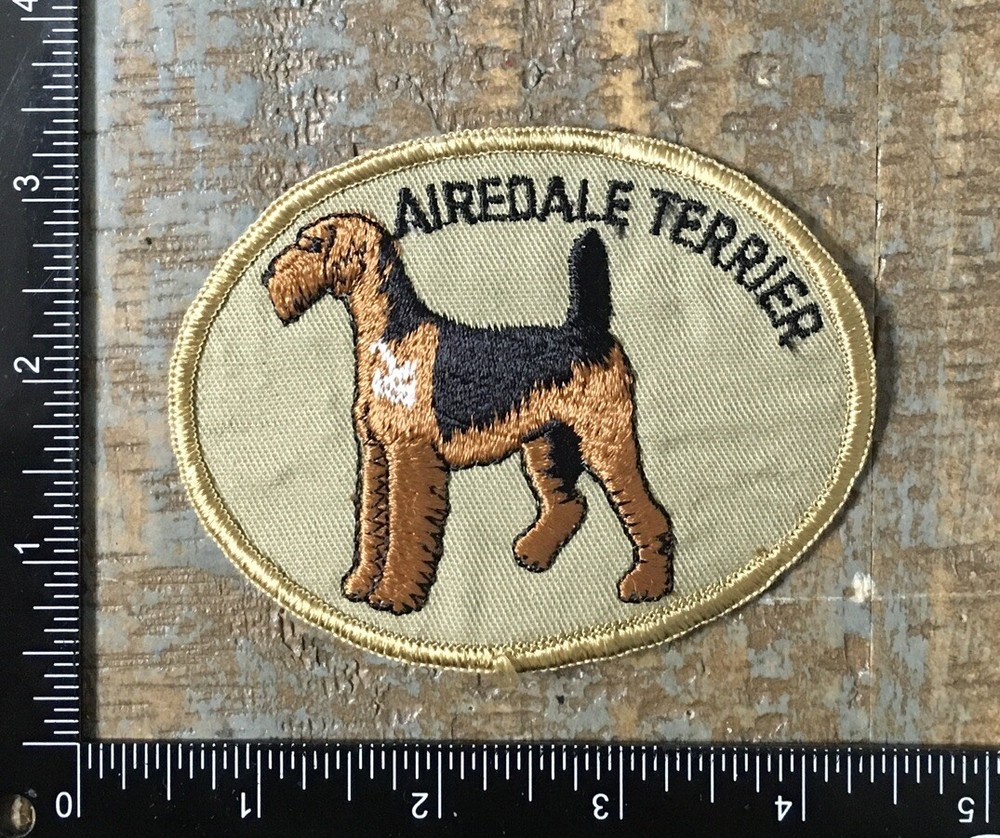 Vintage 1970s Airedale Terrier Dog Breed Embroidered Iron-On Twill Patch