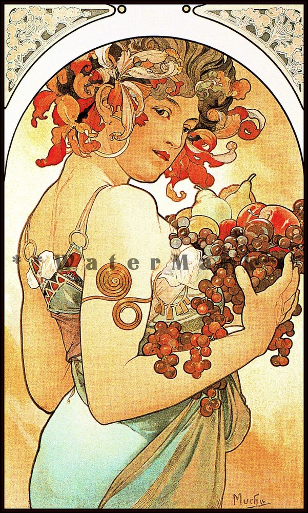 Fruit 1897 Art Nouveau Mucha Vintage Poster Print Retro Style Art Wall Decor