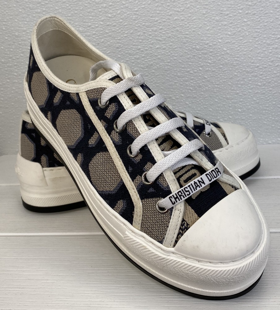 Dior Walk'N'Dior Marcocannage Womens Size 6.5 Deep Blue Canvas Platform Sneakers