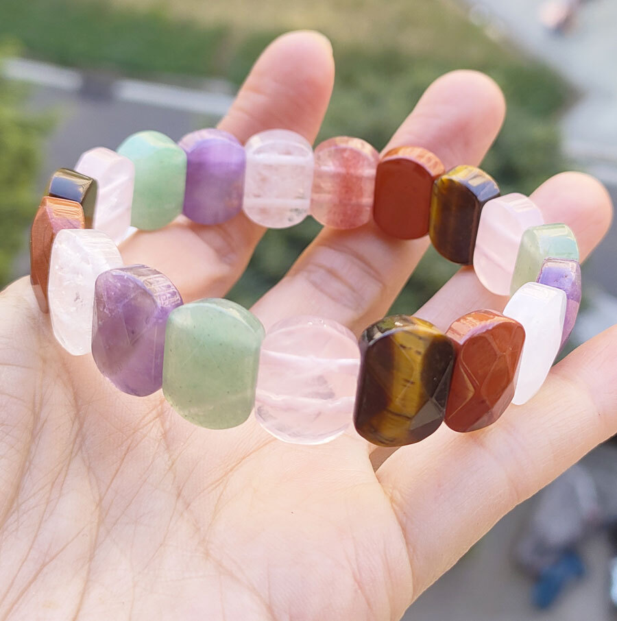 5pcs Multi-stone Gems Oval faceted Bracelet Chakra Reiki Healing Amulet