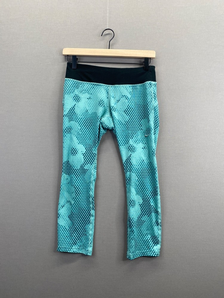 Nike Womens Blue Leggings Dri-Fit Diamond Pattern Elastic Waist Pull On Size S