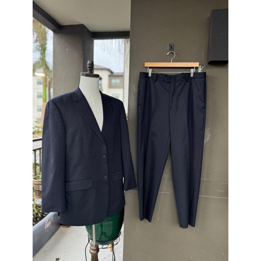 Alfani Mens 40x34 Regular Fit Blue Pinstripe Wool Suit Pants 2-Piece