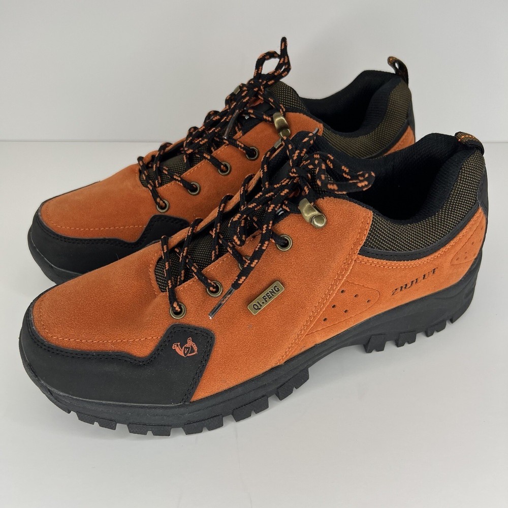 QI.Feng Hiking Burnt Orange Shoes Euro Size 44 Suede-Look Slip-Resistant Sneaker