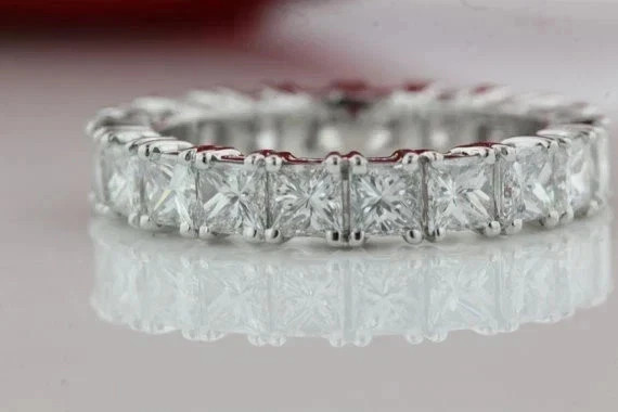 6Ct Princess  Cut Natural Diamond 18K White Gold Anniversary Eternity Band Ring
