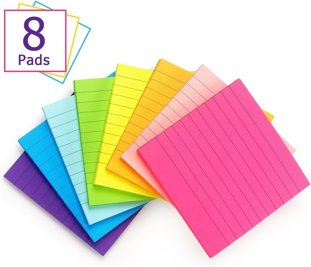 Eastern Wolf 8-Pack Colorful 4x4 Lined Sticky Notes 50 Sheets Per Pad