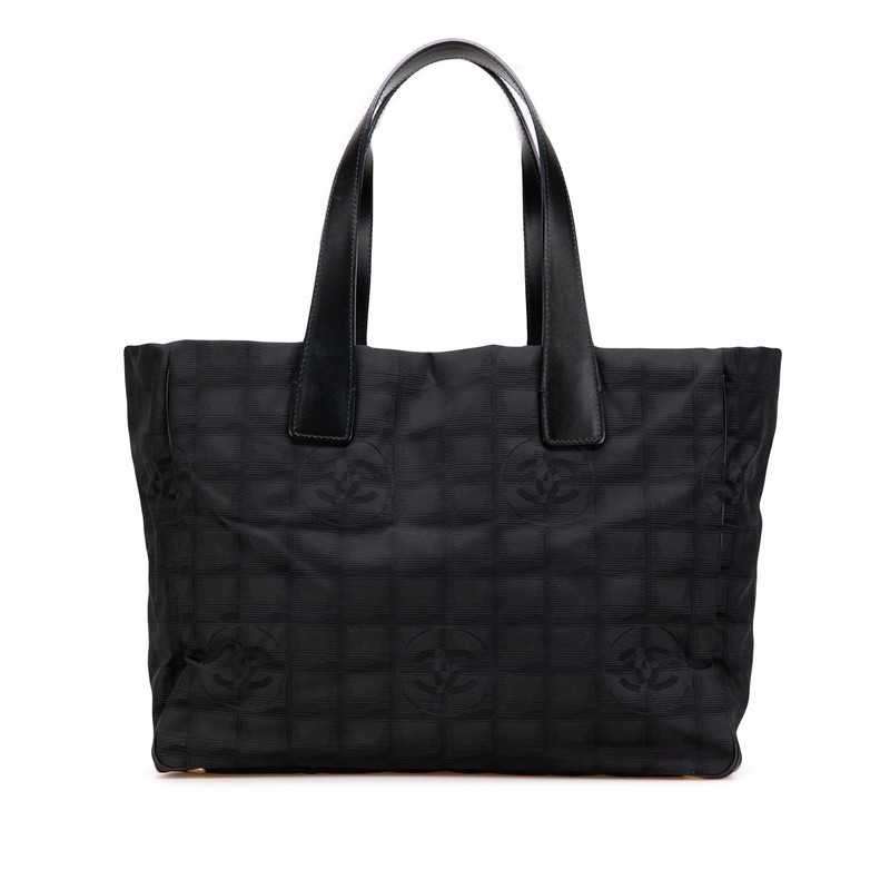 Chanel Black Nylon Leather Travel Tote MM Pre-Owned