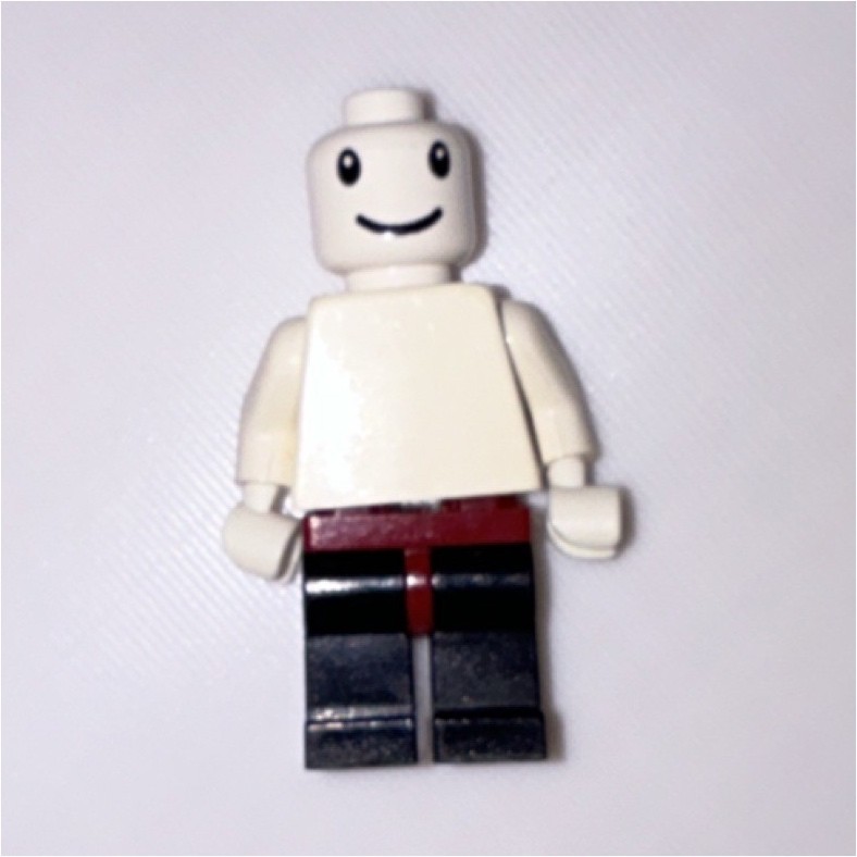 LEGO Minifigure White Torso Black Legs Red Belt Smile Face MINIFIGURES Theme