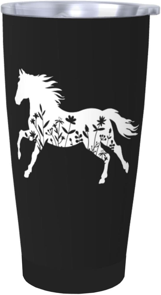 Floral and Horse Stainless Steel with Lid Thermal Vacuum Insulated Tumbler Coffe