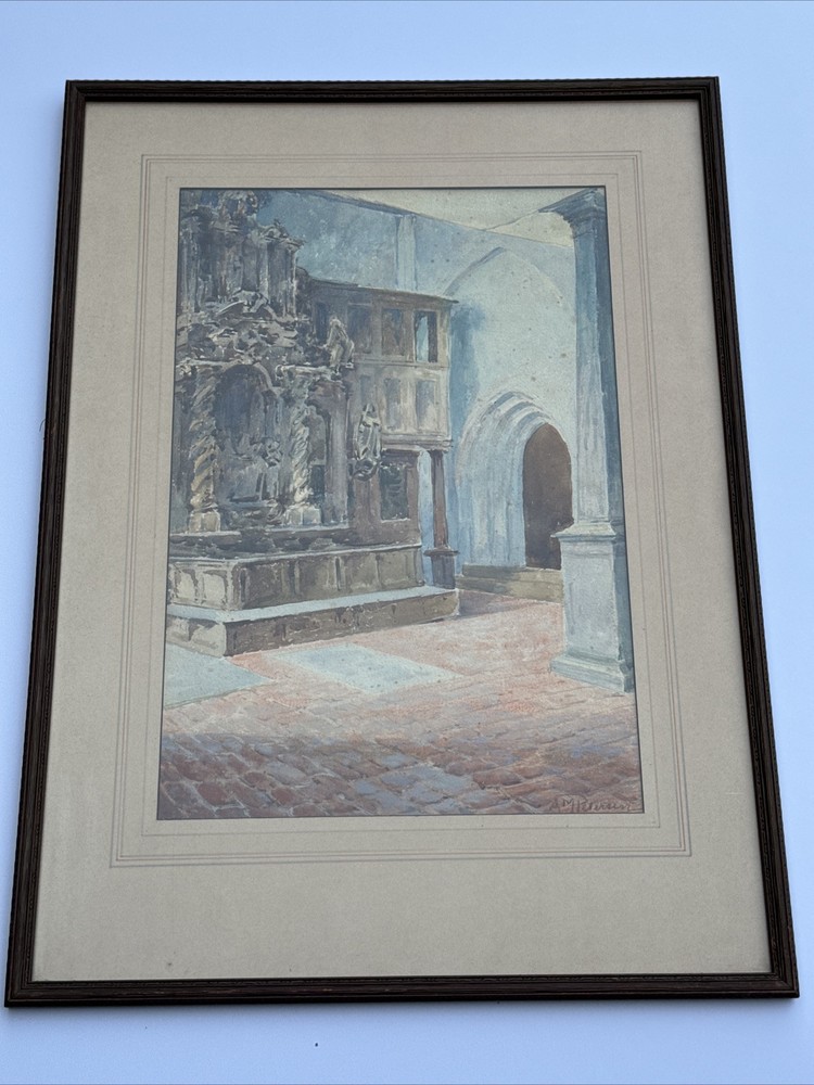 ANNA MARIE PETERSEN ANTIQUE CHURCH INTERIOR ICONIC ARCHITECTURAL PAINTING