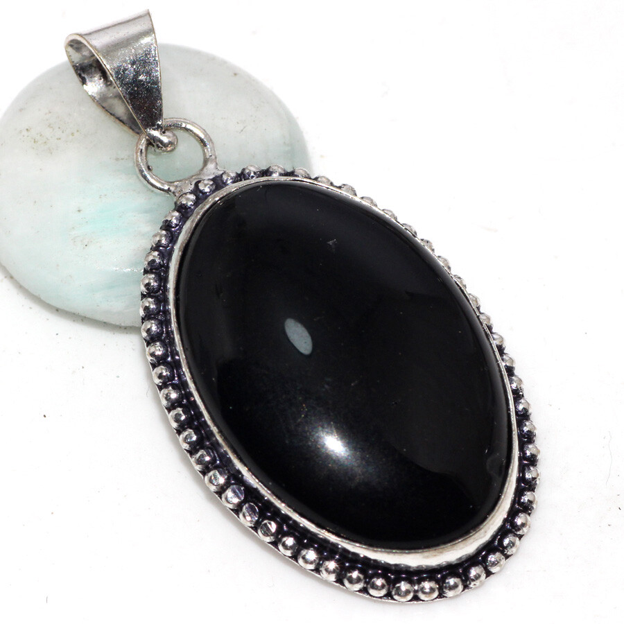 Black Onyx 925 Silver Plated Gemstone Pendant 2