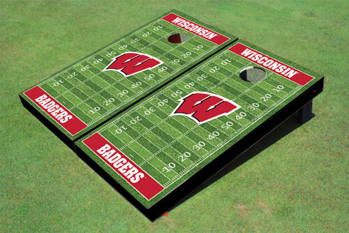 University of Wisconsin Red Matching Football Field Custom Cornhole Boards