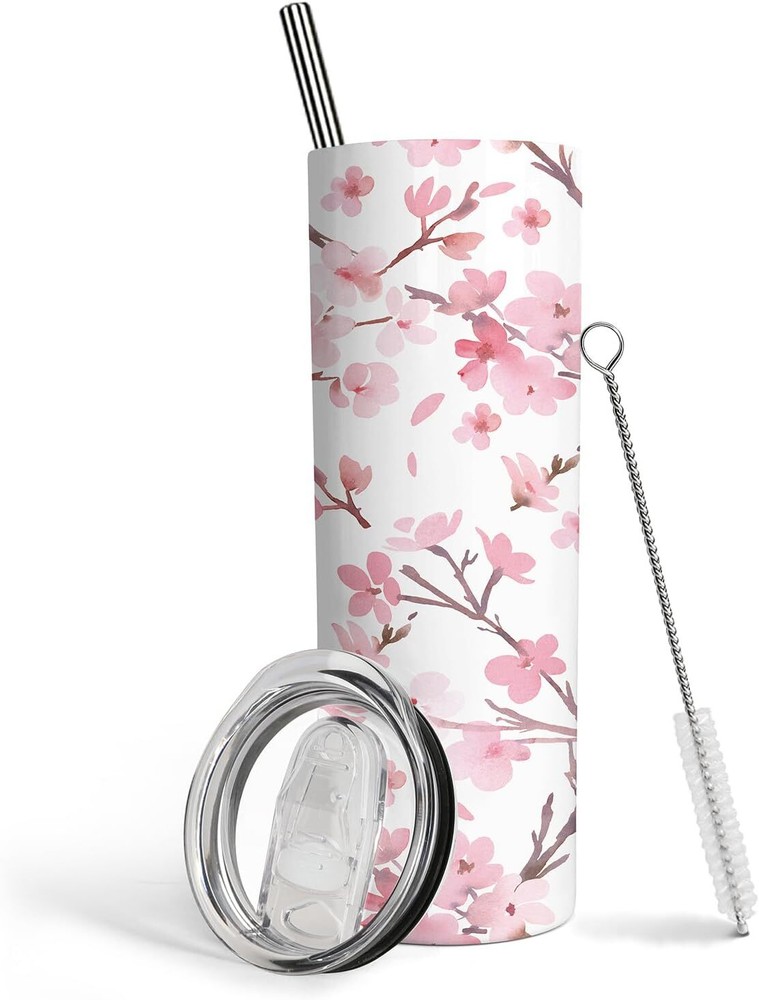 Cherry Blossom Tumbler With Lid and Straw Stainless Steel 20oz Cherry Blossom Sk