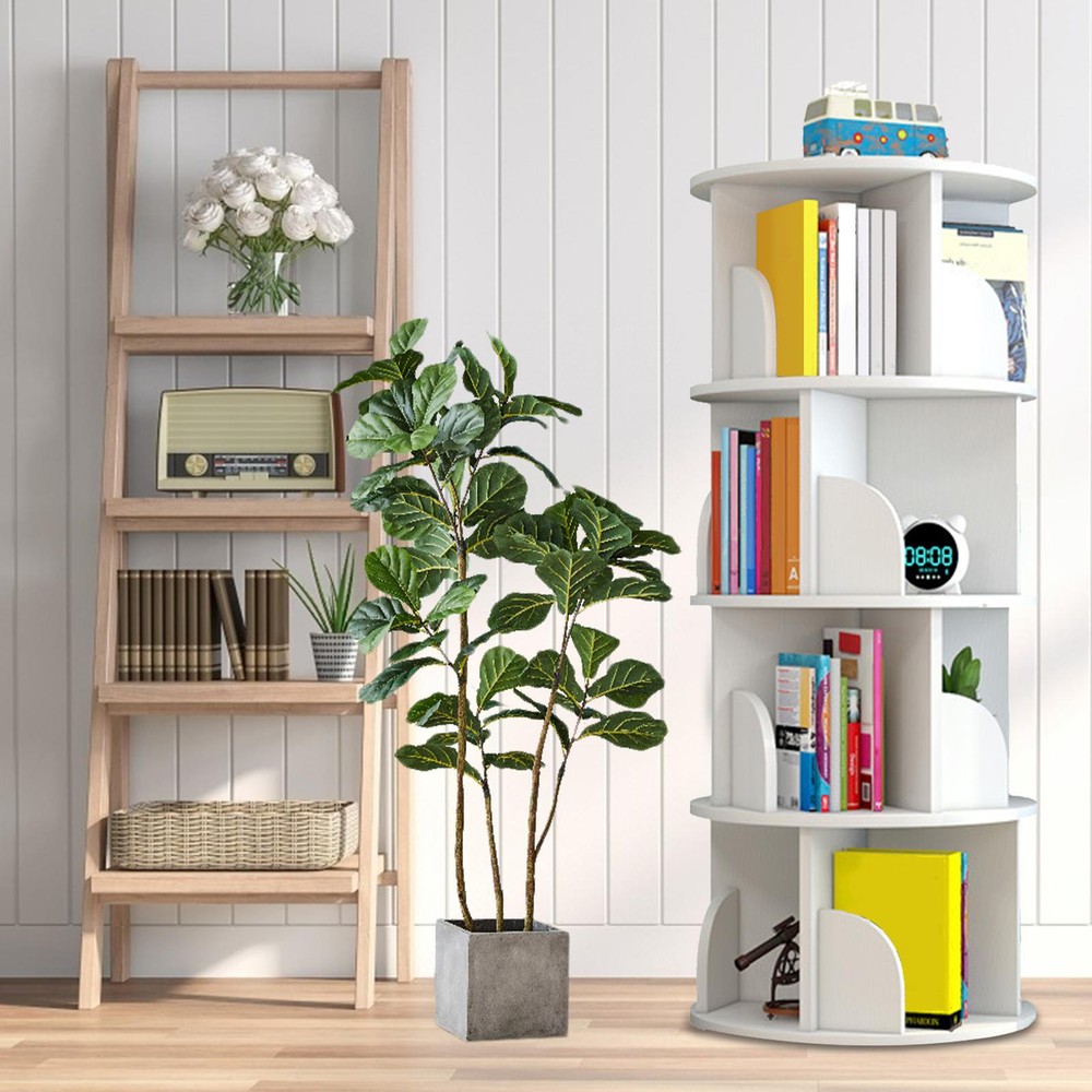 360-Degree Rotating 4-Tier Floor Standing Bookcase Storage Rack