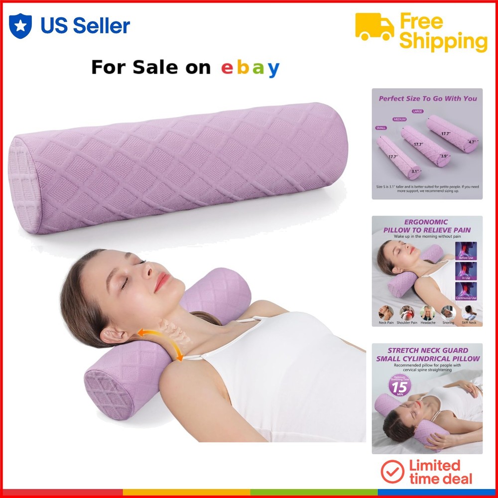 Memory Foam Cervical Neck Pillow Bolster Support for Sleep Yoga Pain Relief