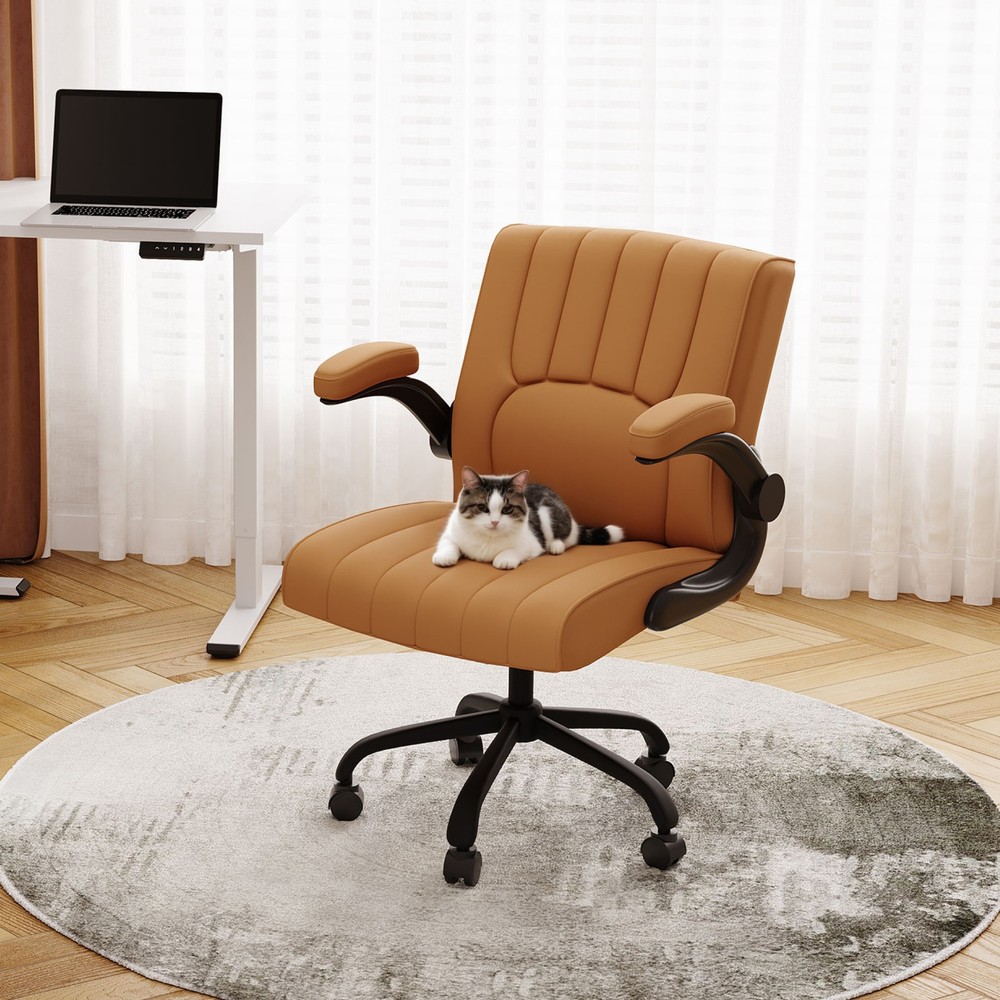 FlexiSpot Ergonomic Leather Office Chair with Wheels and Flip-Up Armrests