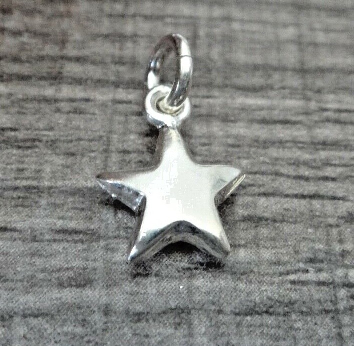 3D Solid Sterling Silver 10x14mm Puffy Star Charm 5 Point  