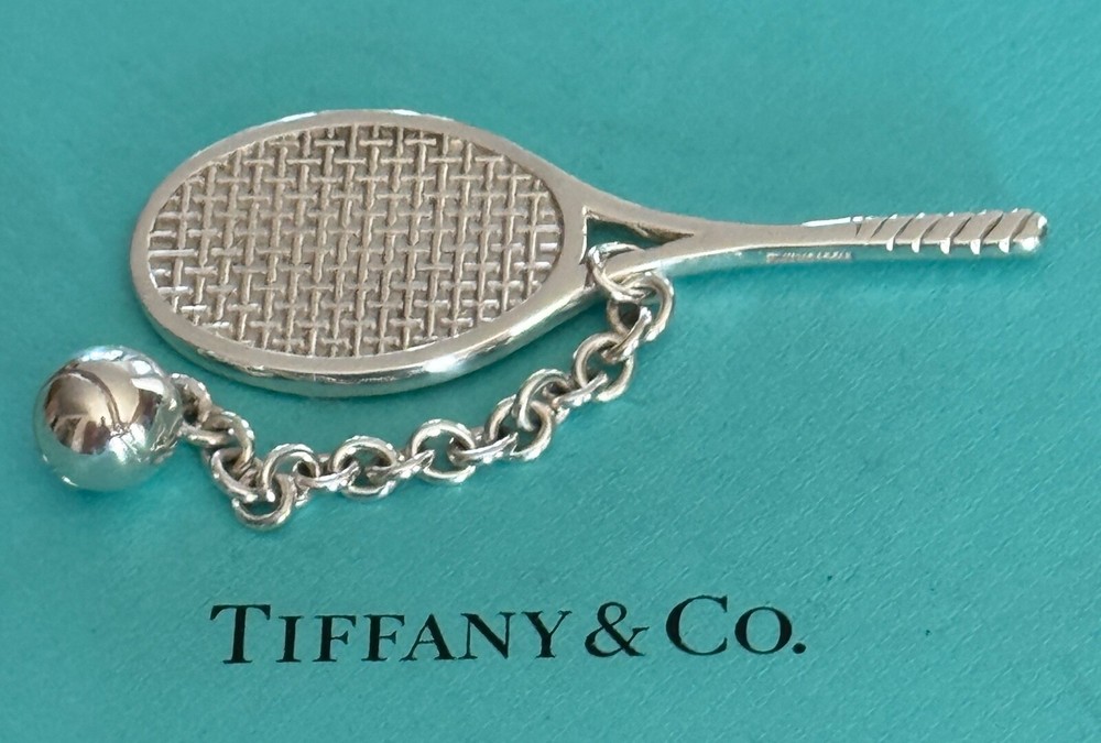 Tiffany & Co Sterling Silver 925 Tennis Racket and Ball Keychain Keyring