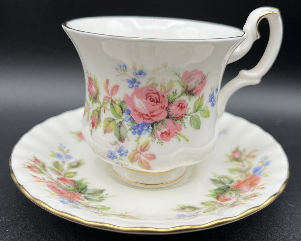Royal Albert Bone China England Moss Rose Cup & Saucer Set