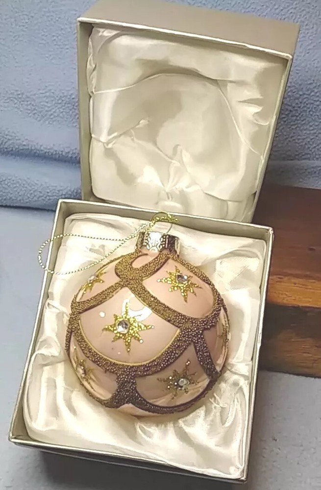 Vintage Bejeweled Glass Christmas Ornament 3