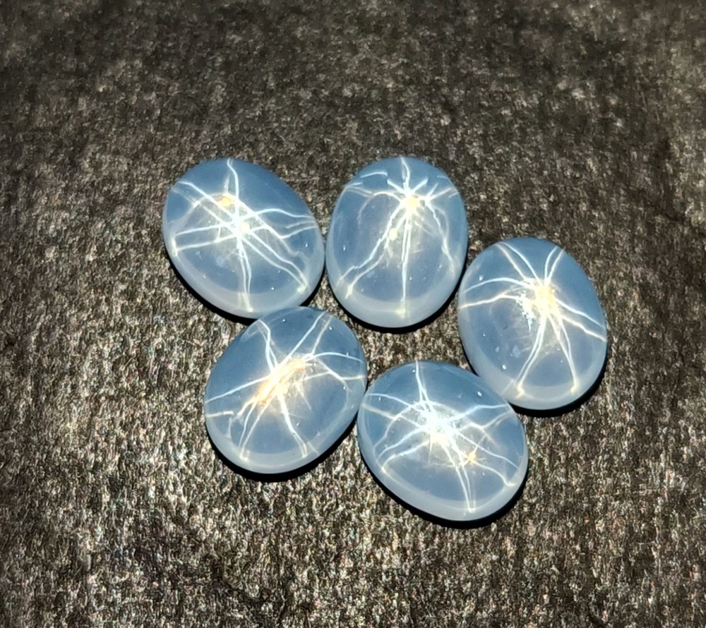5 Pcs  Natural 6-Rays White Star Sapphire Oval Cabochon Loose Certified Gemstone