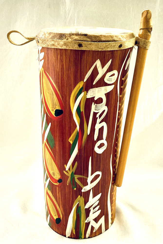 Vintage Musical Instrument Bongo Drum Souvenir Bamboo Jamaica Reggae -No Problem
