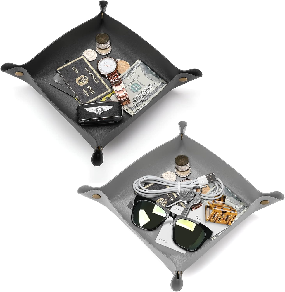 2 Pack PU Leather Valet Tray - Stylish Catchall for Keys & Essentials for Men & Women