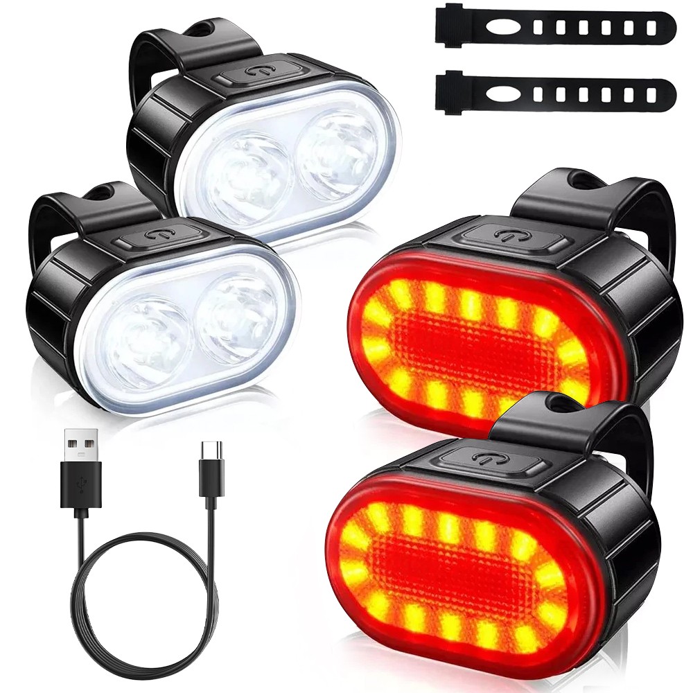 2 Set USB Rechargeable LED Bicycle Headlight Bike Front Rear Lamp Cycling Light