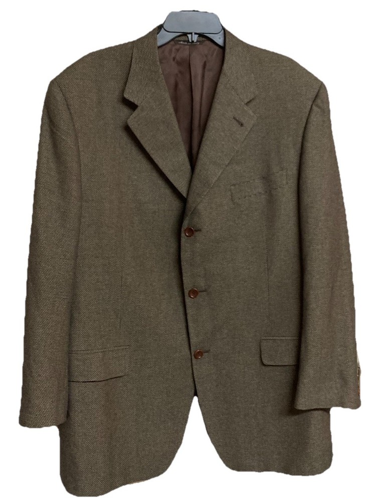 Men's Canali Blazer Silk Wool Brown Micro Check Size 56L(EU) 46L(US)