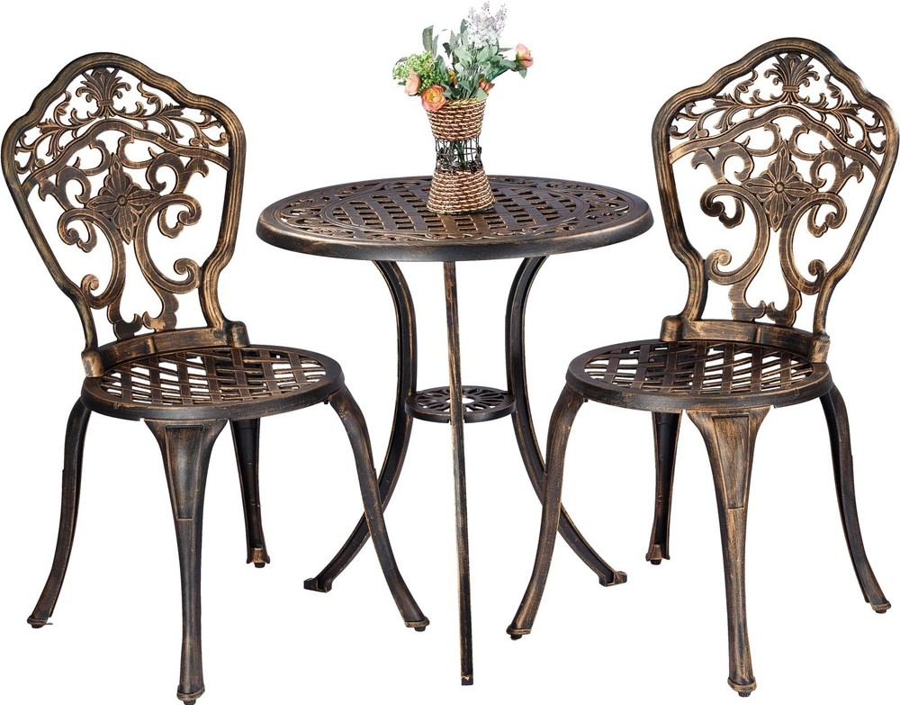 Rustproof Cast Aluminum Bistro Set 3-Piece with 2 Chairs Patio Furniture