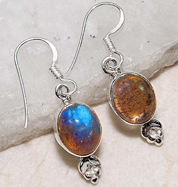 Natural Laradorite 925 Sterling Silver Filigree Earrings by B19-1