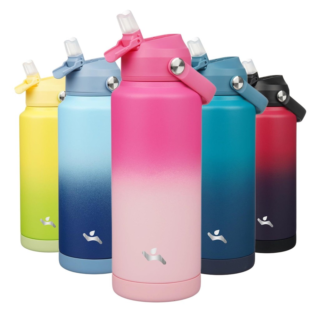 Insulated Water Bottle with Straw Lid,32 oz Stainless Steel Vacuum Metal Bott...