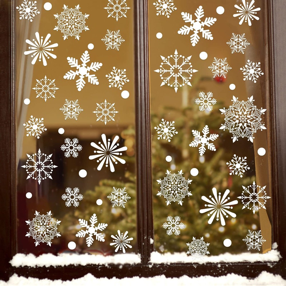 238 PCS Christmas Snowflake Window Clings Decorations, Xmas Window Stickers D...