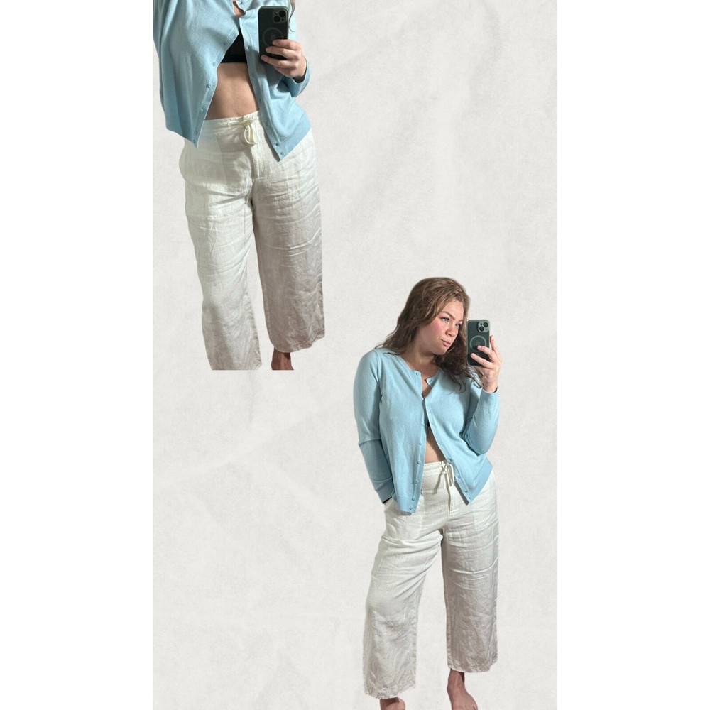 Liz Claiborne white linen cropped pants in size 14.
