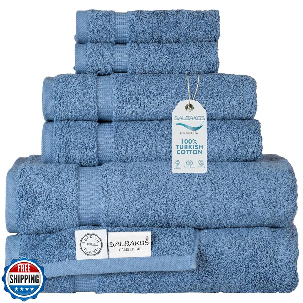 SALBAKOS 6-Piece Luxury Turkish Cotton Towel Set Quick Drying