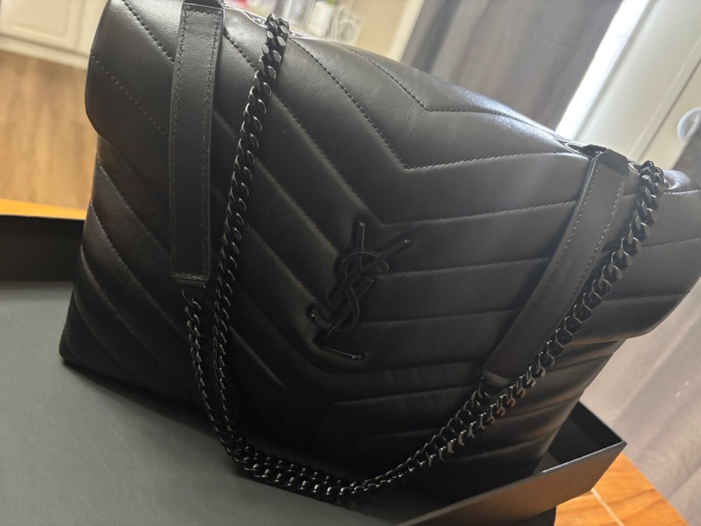 Saint Laurent Loulou Small Black Leather Shoulder Bag with Bronze Hardware