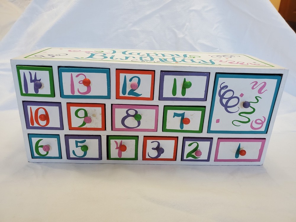 Wooden Happy Birthday Countdown Box Advent Calendar