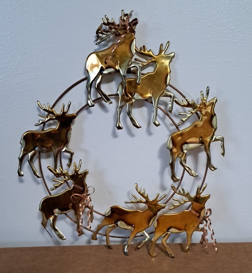 Vintage Brass Copper Reindeer Wreath  16