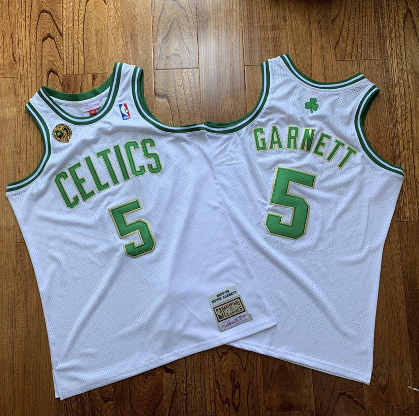 Boston Celtics Kevin Garnet white NBA Finals basketball retro jersey