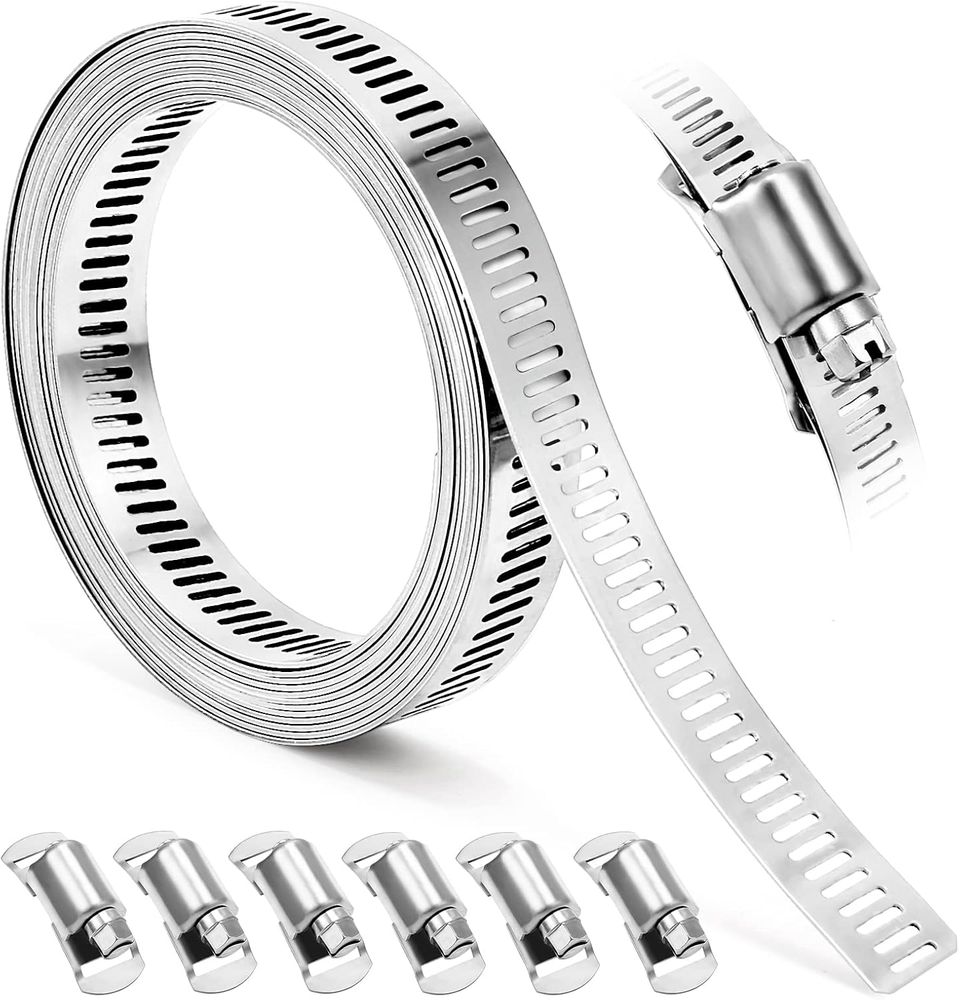 Hose Clamps, DIY 8.5 FT Metal Strap + 6 Fasteners, Hose Clamps Stainless Steel