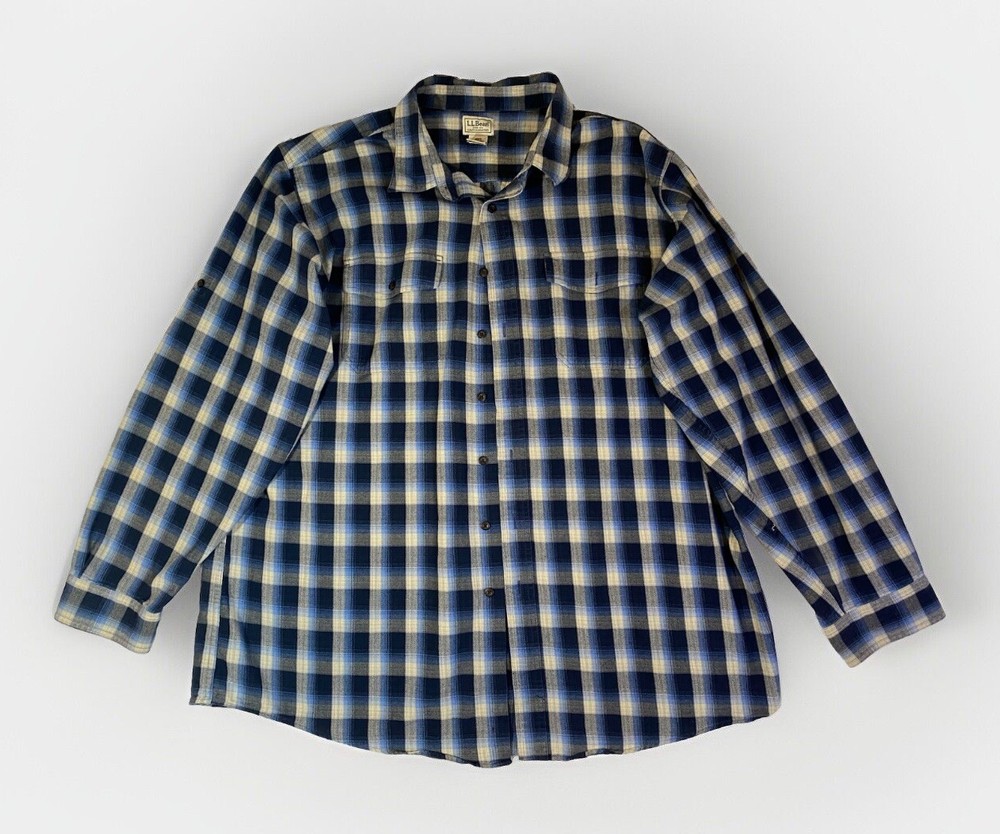 L.L.Bean Blue Plaid Flannel Long Sleeve Button-Down Shirt Size 2XL Tall