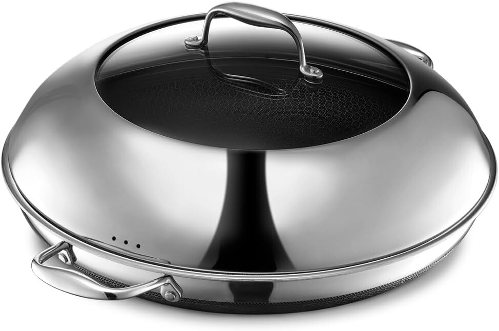 Hybrid Nonstick 14-Inch Frying Pan with Steel Lid for Braising Dishwasher Safe