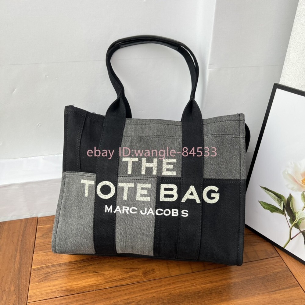 MARC JACOBS Tote Bag Large Shoulder Bag Black Denim Women's Handbag NEW