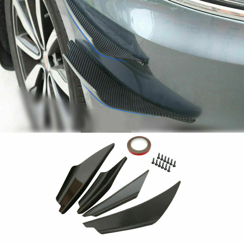 Universal Car Front Bumper Fins Splitter Spoiler Canards in Carbon Fiber Look