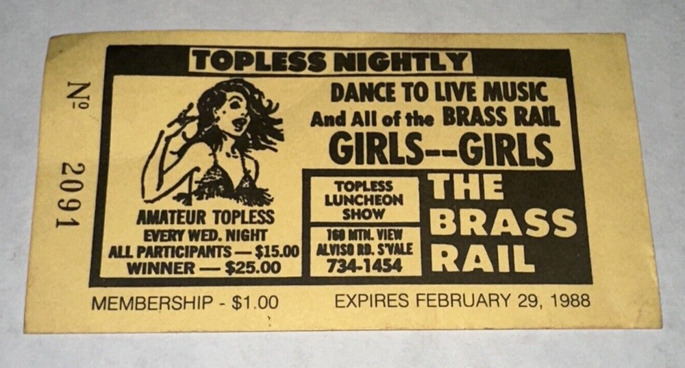 1988 The Brass Rail Coupon Nightly Dance Live Music Pass Ticket Stub-image