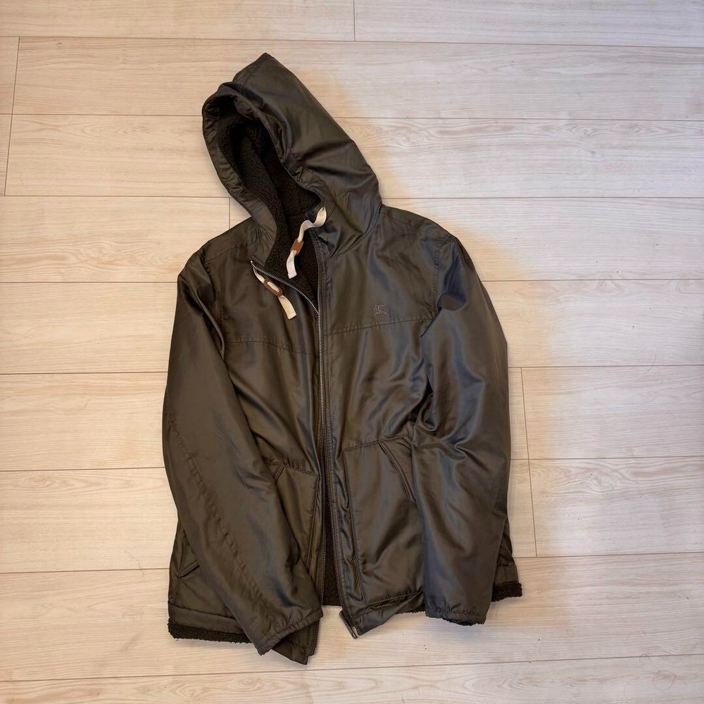 Burberry Black Label Nylon Jacket Full zip Hooded Boa Fleece Men Size M Used