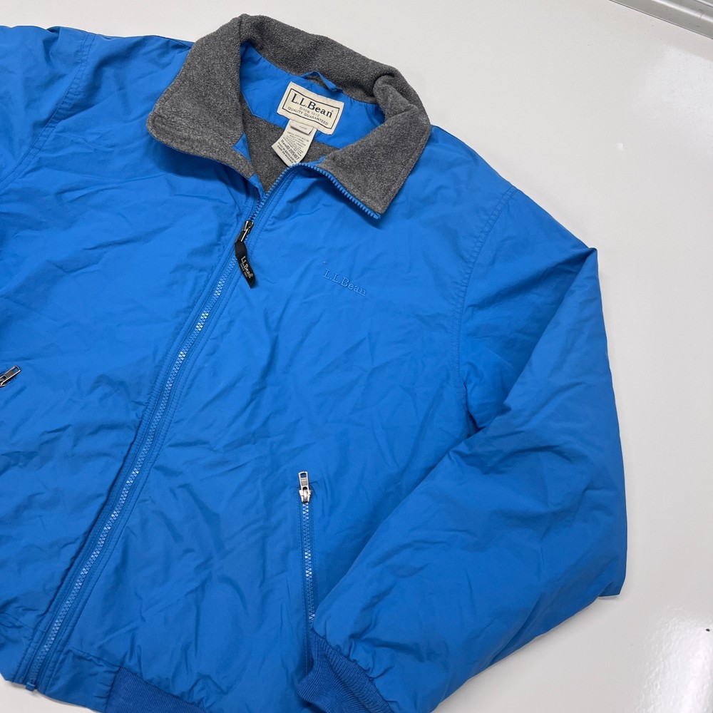 LL Bean Jacket Mens Large Blue Fleece Lined Full Zip Nylon Bomber Coat