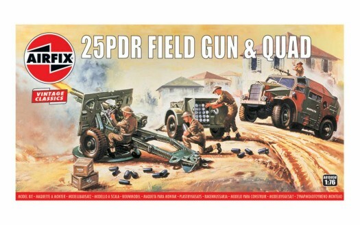 Airfix 1/76 Scale 25-Pdr Field Gun & Quad Military Model Kit 1305
