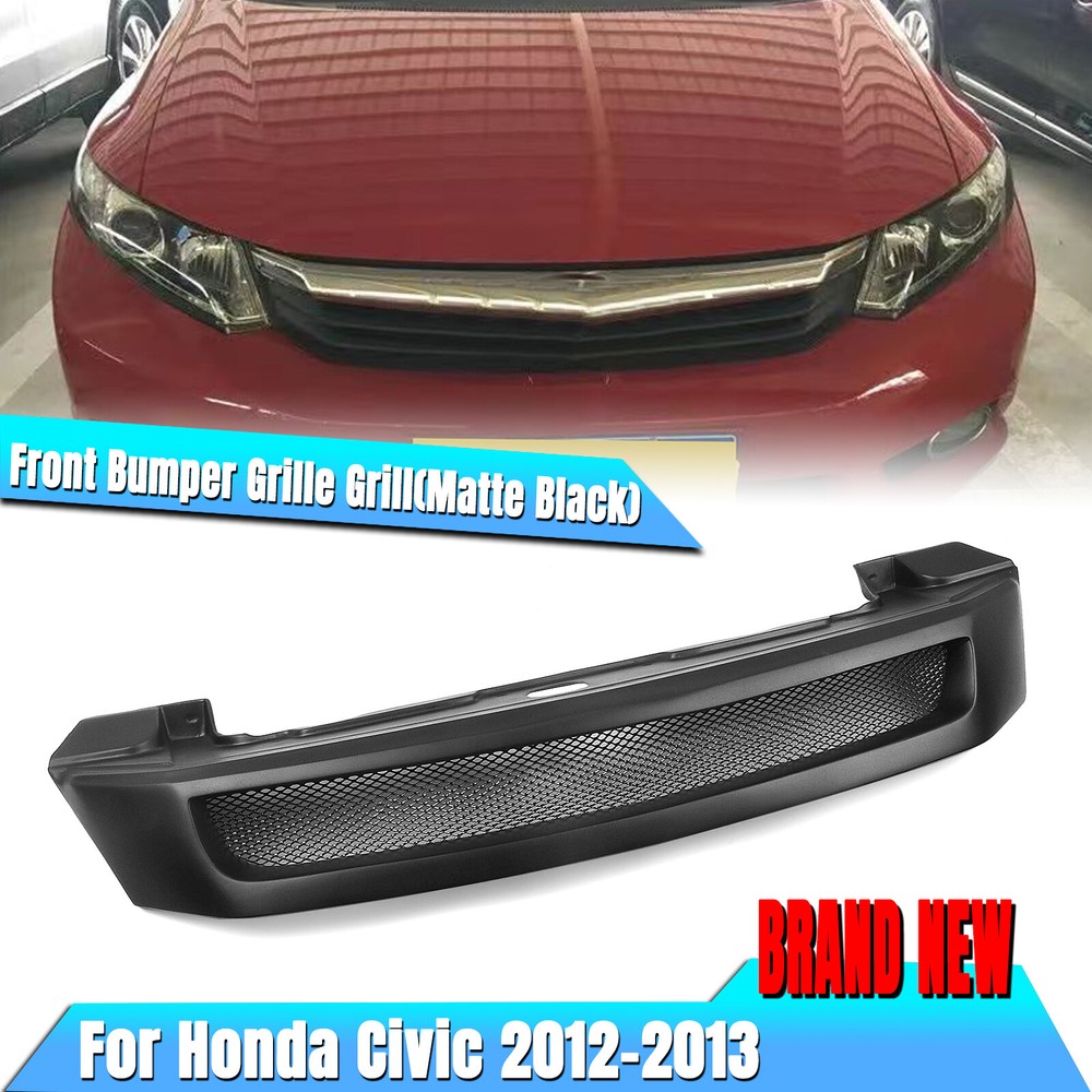 Matte Black Front Bumper Grille Grill For Honda Civic 2012-2013 Sedan 4Door 1PCS